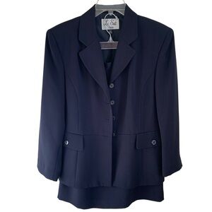 Women's Le Suit Petite 2Pc Midi Skirt Suit Dress Single Breasted | Navy | Sz 12P